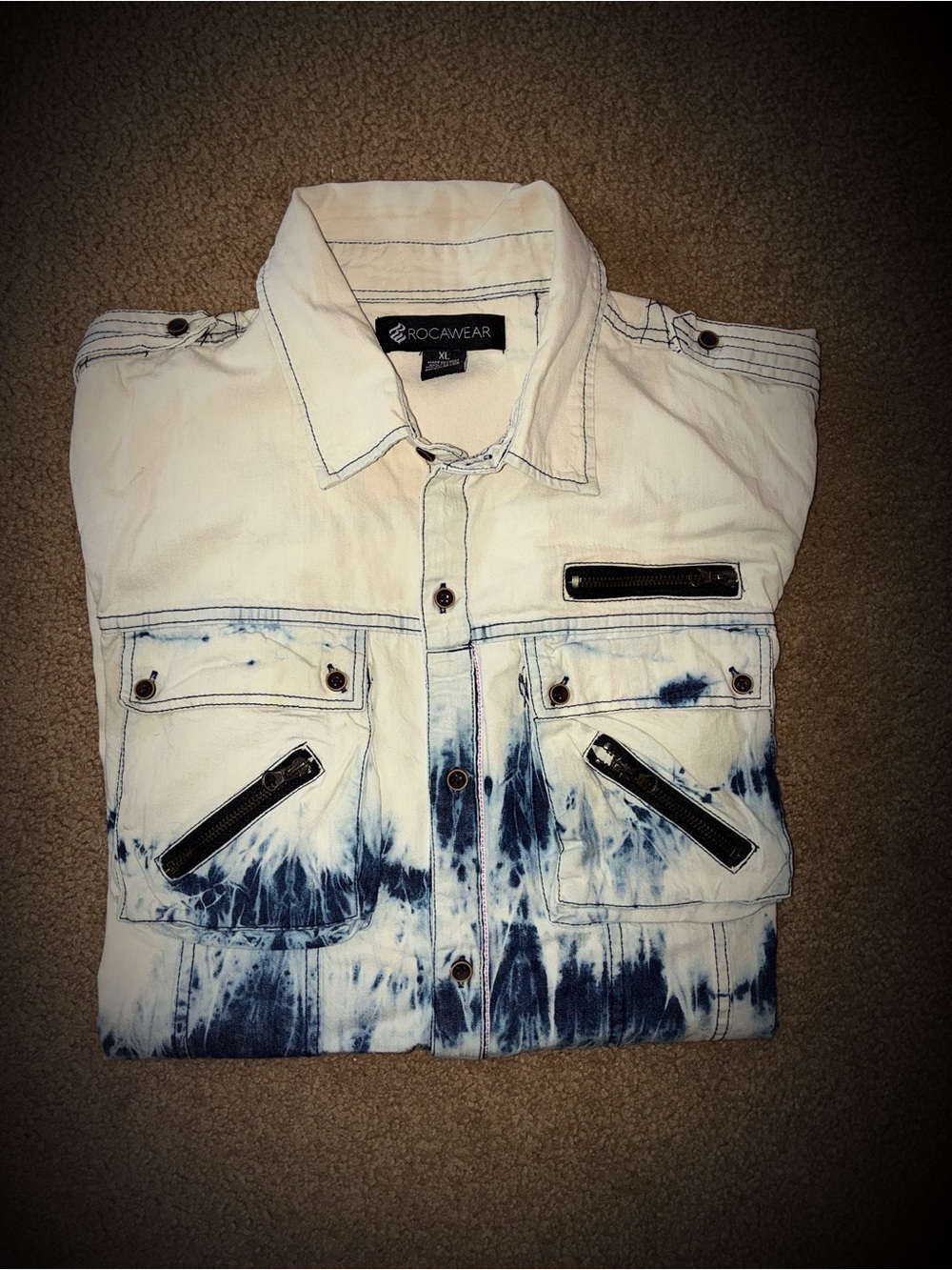 Rocawear Men's White & Blue Tie-Dye Denim Shirt